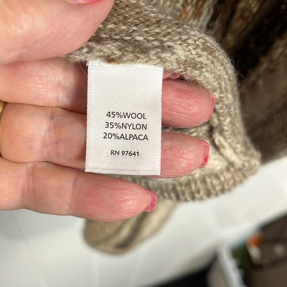 J. Jill Womens Waterfall Front Cardigan L Brown Tan Cream Pockets Aztec Wool EUC - Picture 8 of 15